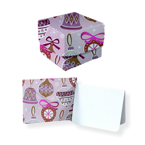 Pink Christmas Ornaments Bundle - 1 Square Box, 10 Mini Envelopes & 10 Mini Notes