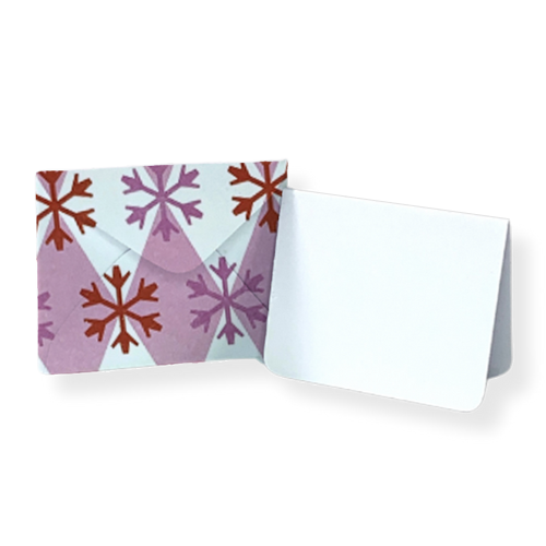 Pink & White Snowflake Argyle Mini Envelope & Note - Set of 10