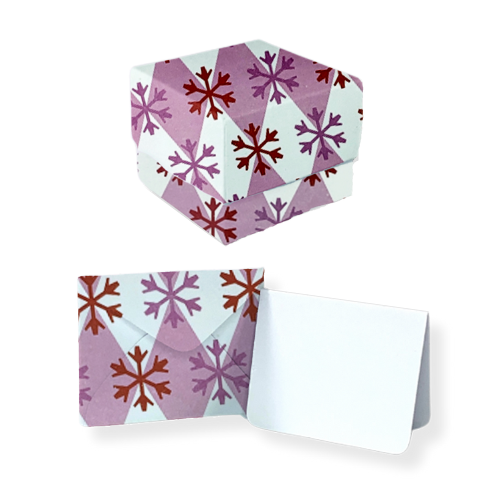 Pink & White Snowflake Argyle Bundle - 1 Square Box, 10 Mini Envelopes & 10 Mini Notes